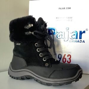 Pajar Waterproof Snow boots Mid Calf  Black Faux Fur Size 6.5 Runs Small!